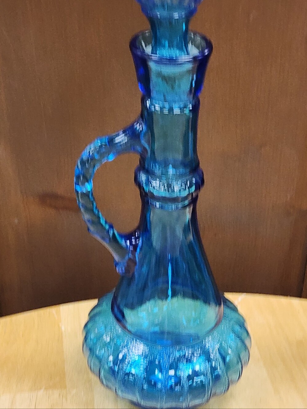 Unique Vintage Cobalt Blue Glass Decanter with Handle